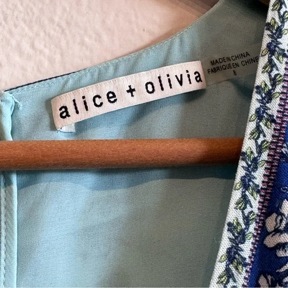 Alice + Olivia Mariska Blue Purple Floral Romper Mini Dress Boho Whimsical Sz 8